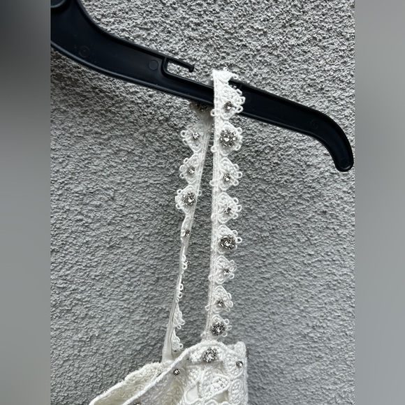 LoveShackFancy Camara Rhinestone Cotton Lace Mini Dress in Optic White NEW - Picture 7 of 16